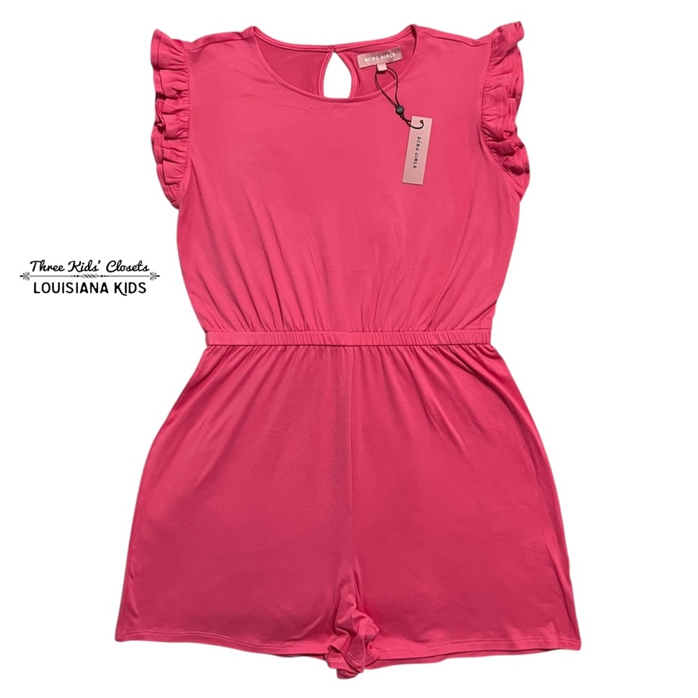 NEW BCBG Girls L (14/16) Pink Ruffle Sleeve Romper